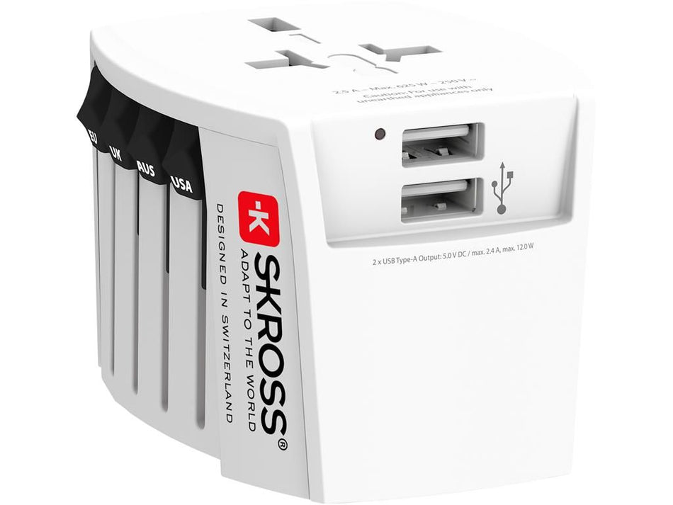 Adaptor priza universal SKROSS 1.302960 + 2x USB 150 tari EU SUA Japonia Australia China UK