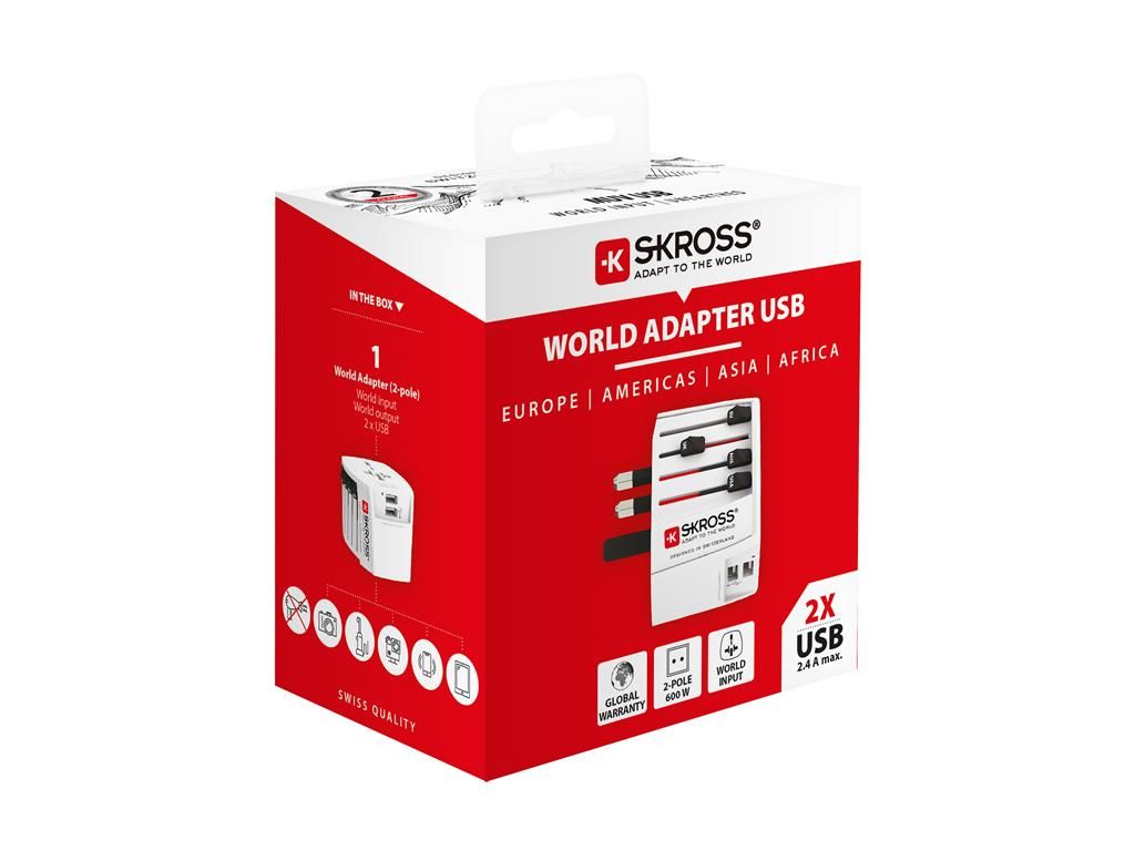 Adaptor priza universal SKROSS 1.302960 + 2x USB 150 tari EU SUA Japonia Australia China UK