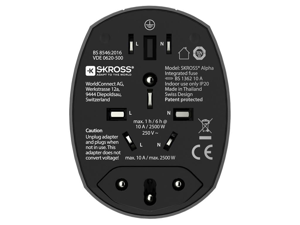 Adaptor priza universal Skross Alpha 1.1041 Australia China Marea Britanie SUA Japonia Elvetia Italia Brazilia