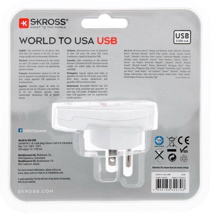 Adaptor priza Universal World - USA cu USB Skross 1.500262