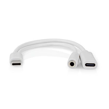 Adaptor PROFESIONAL USB type C tata - USB-C mama / Jack 3.5 mm mama casti 10cm alb Nedis CCGB64922WT01