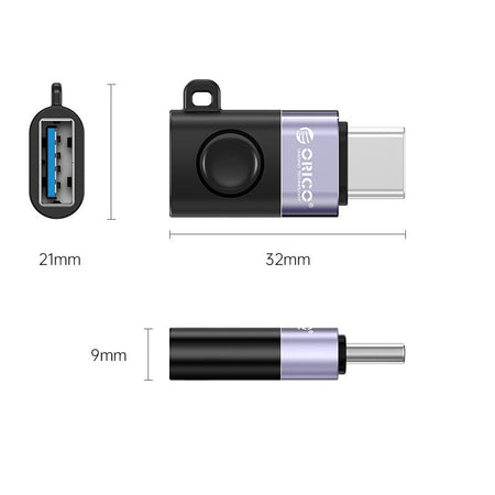 Adaptor tata USB Type C - mama USB-A Orico WCA-BK negru cu gri 32x21x9mm