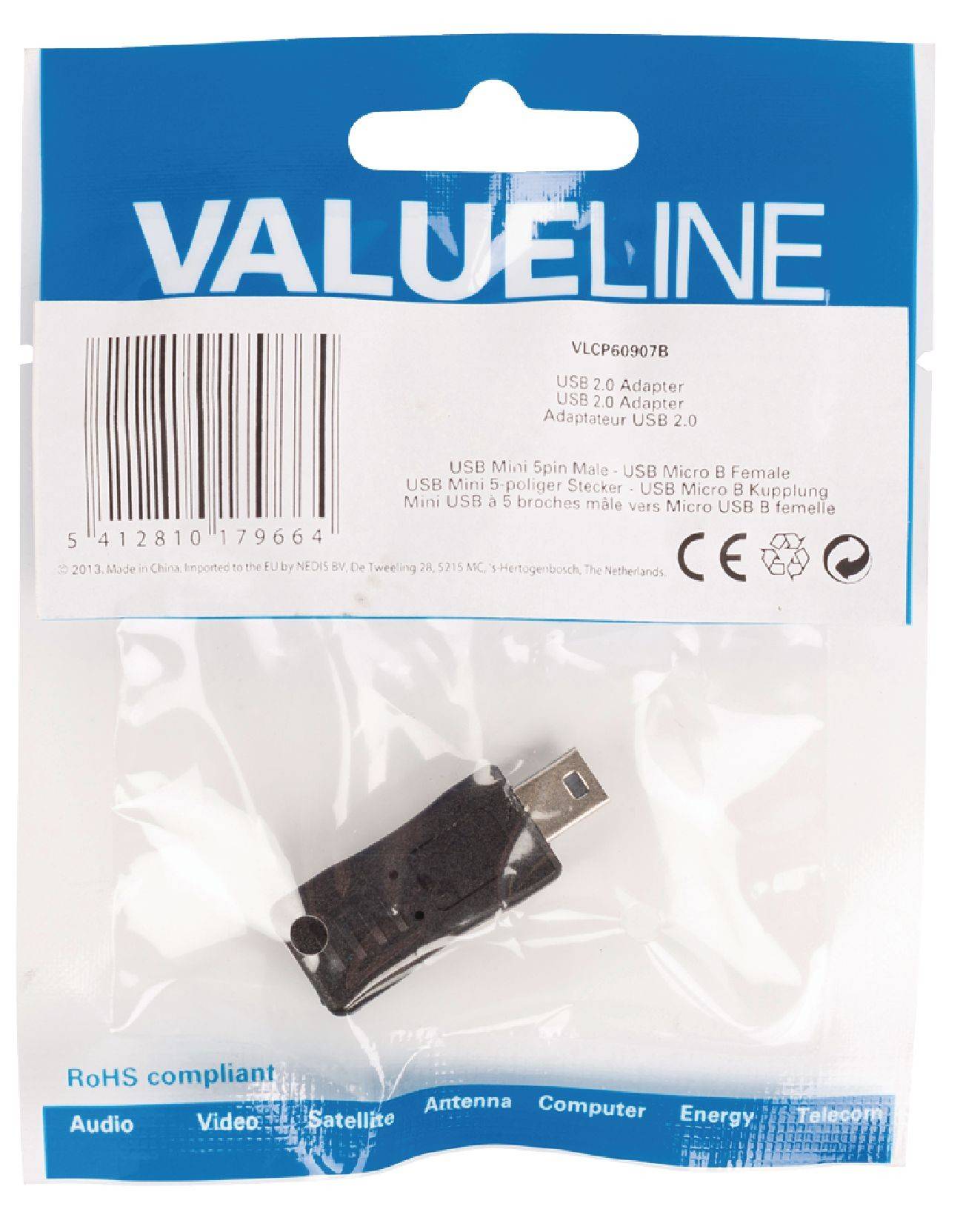 Adaptor USB 2.0 USB micro USB B mama - mini USB 5 pini tata Valueline