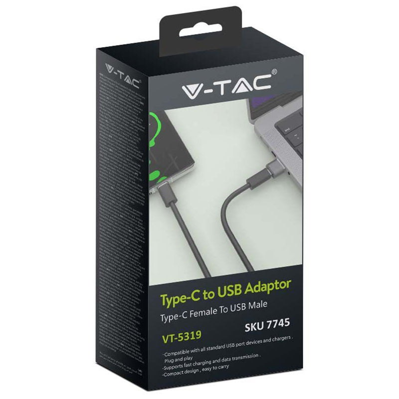 Adaptor USB tata - USB TYPE C mama incarcare/sincronizare metal V-TAC