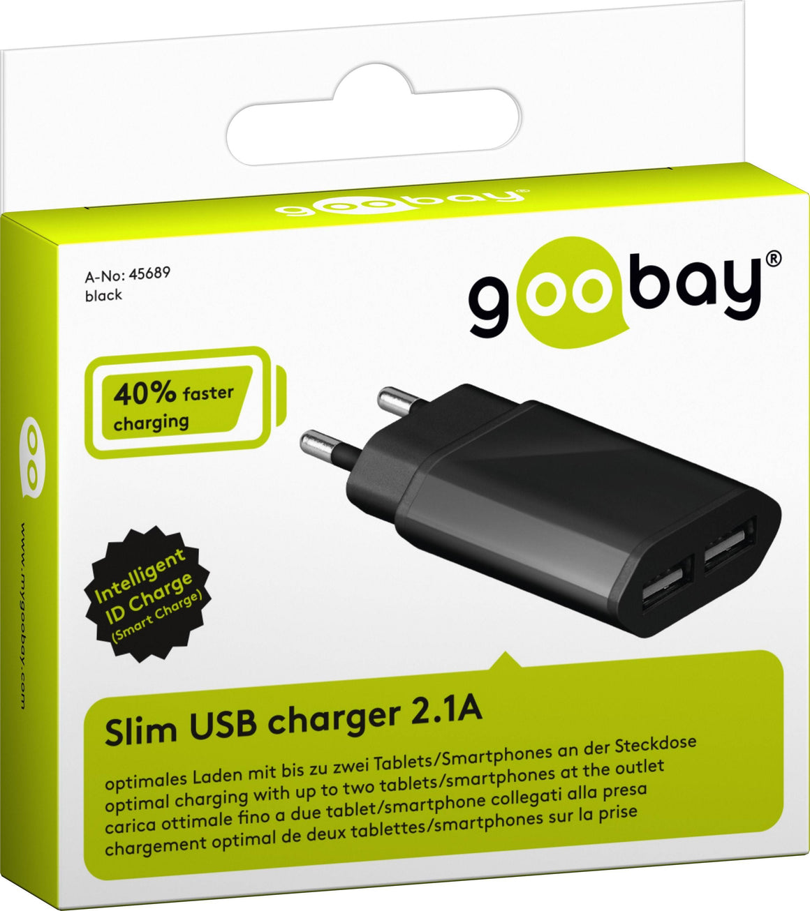 Alimentator 230V la 2x USB 2.1A negru Goobay