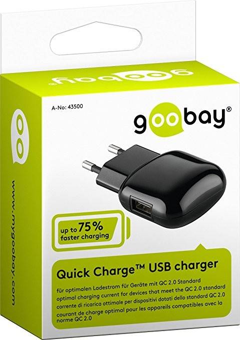 Alimentator 230V Quick Charge 1x USB 2A negru Goobay