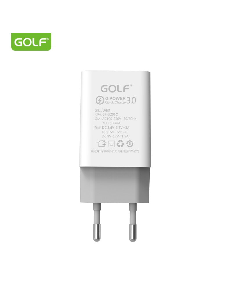 Alimentator Incarcator retea 230V la 1x QC USB 3A Fast Charge Alb GF-U206Q blister Golf