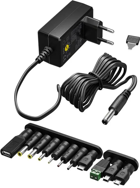 Alimentator Universal 3-12V 18W 1.5A /11 adaptoare /USB-C /USB-A /Micro-USB /Mini-USB /Terminale cu Surub 64569 Goobay