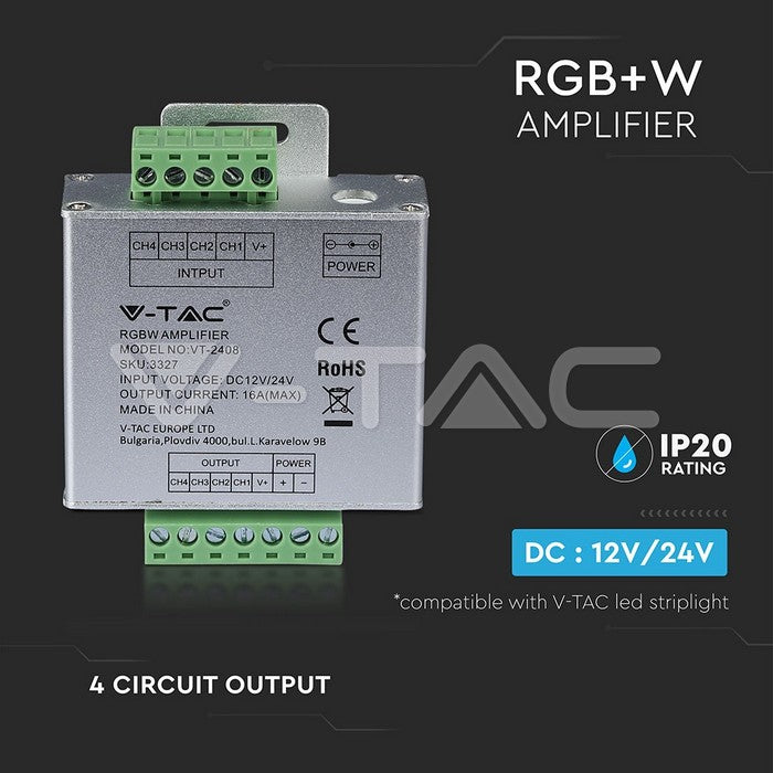 Amplificator banda LED RGB+W 12/24VDC 24A 4x 6A V-TAC