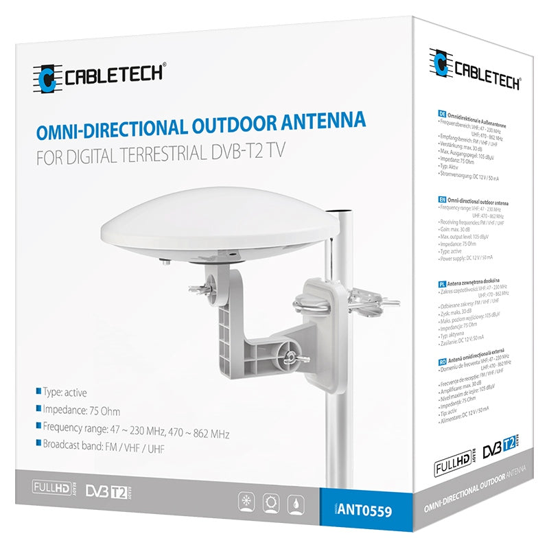 Antena DVB-T ISDB-T DMB-T/H ATSC VHF UHF FM omnidirectionala externa Cabletech ANT0559