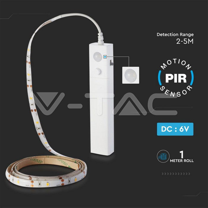 Banda LED 2835 2.4W 1m 2700K cu senzor de miscare si alimentare baterii 4x AAA V-TAC