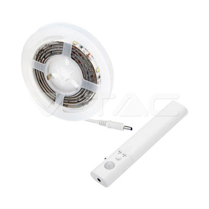 Banda LED 2835 2.4W 1m 4000K cu senzor de miscare si alimentare baterii 4x AAA V-TAC