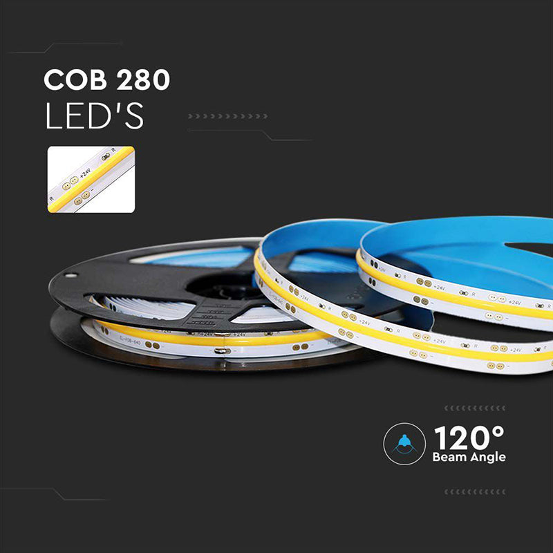 Banda LED COB 24V 10W/m 4000K IP20 5m V-tac SKU-212653