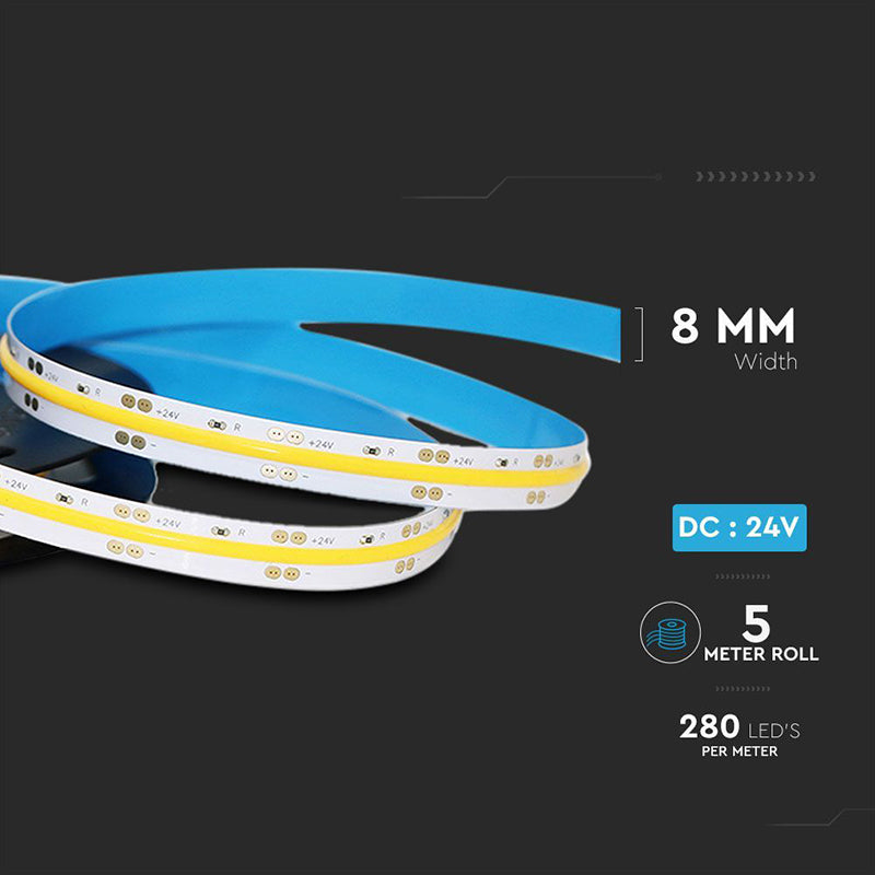 Banda LED COB 24V 10W/m 4000K IP20 5m V-tac SKU-212653