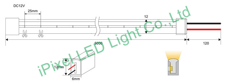 Banda LED NEON albastru 2835 24V 120LED/m 6mm IP65 8W/m 5m iPixel LED N006120BC1LZ (BLUE)