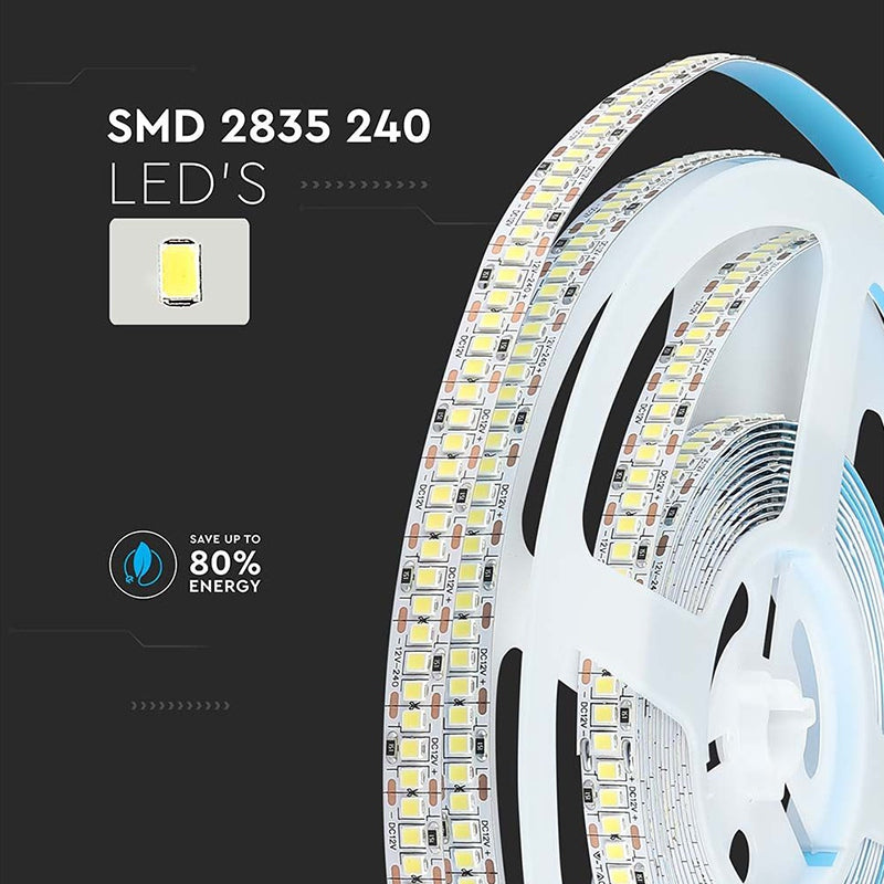 Banda LED SMD2835 12V 20W/m 240LED/m 2000lm/m 3000K IP20 5M V-tac SKU-212164