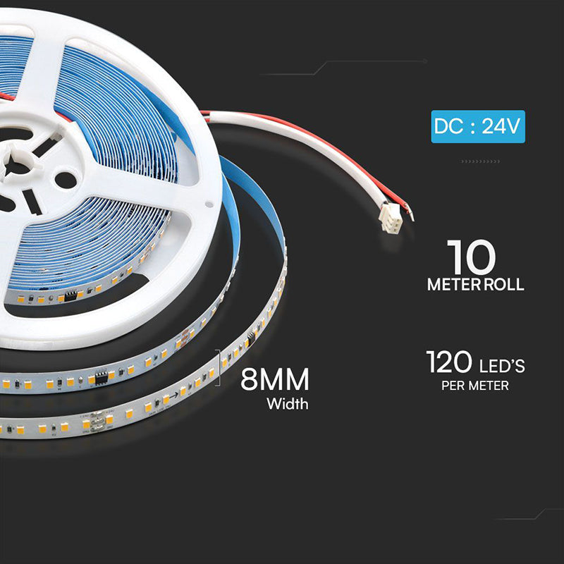 Banda LED SMD2835 RUNNIG 10W/m 24V IP20 alb mediu 4000K 10m V-tac SKU-23608