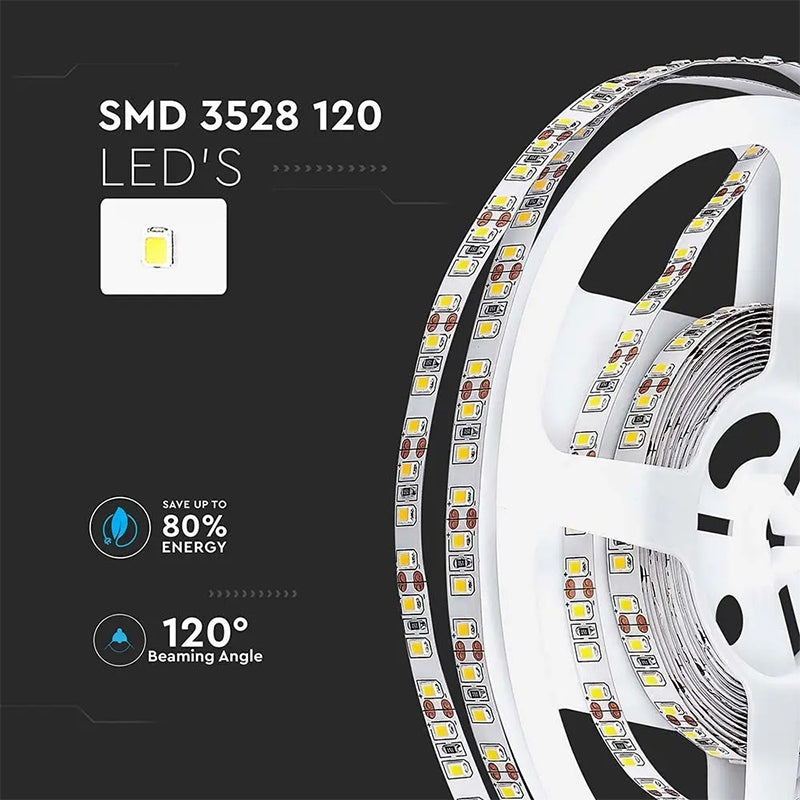 Banda LED SMD3528 12V 8W/m120LED/m 800lm/m 4000K IP20 5M V-tac SKU-212042