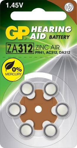 Baterie auditiva ZINC AIR GP ZA312 PR41 AC312 DA312 7.9x3.6mm 1.45V 6buc