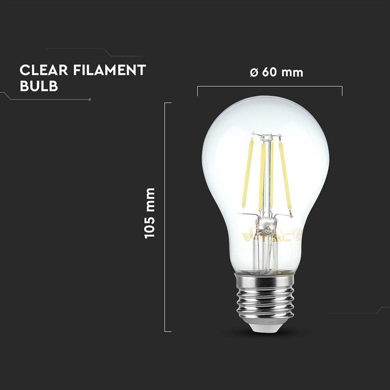 Bec A60 E27 FILAMENT LED 12W 1521lm 6500K alb rece V-tac SKU-217460