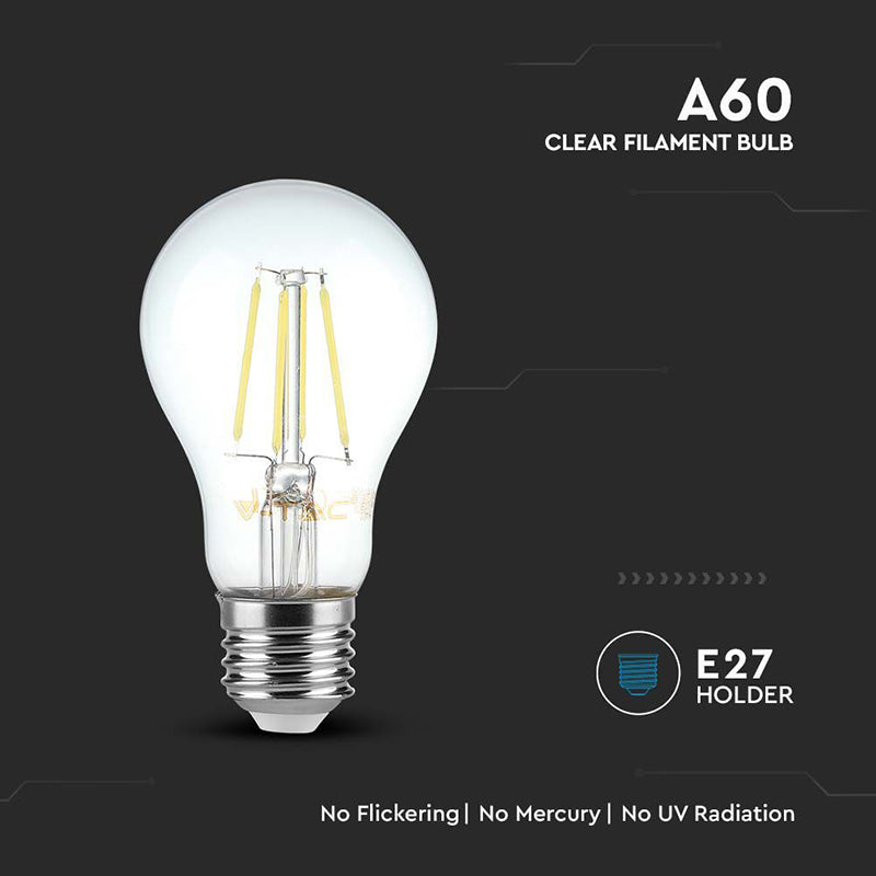 Bec A60 E27 FILAMENT LED 12W 1521lm 6500K alb rece V-tac SKU-217460