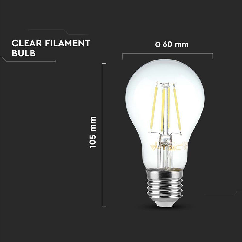 Bec E27 A60 CU FILAMENT DIMABIL LED 8W 700lm 3000K alb cald V-tac SKU-212815