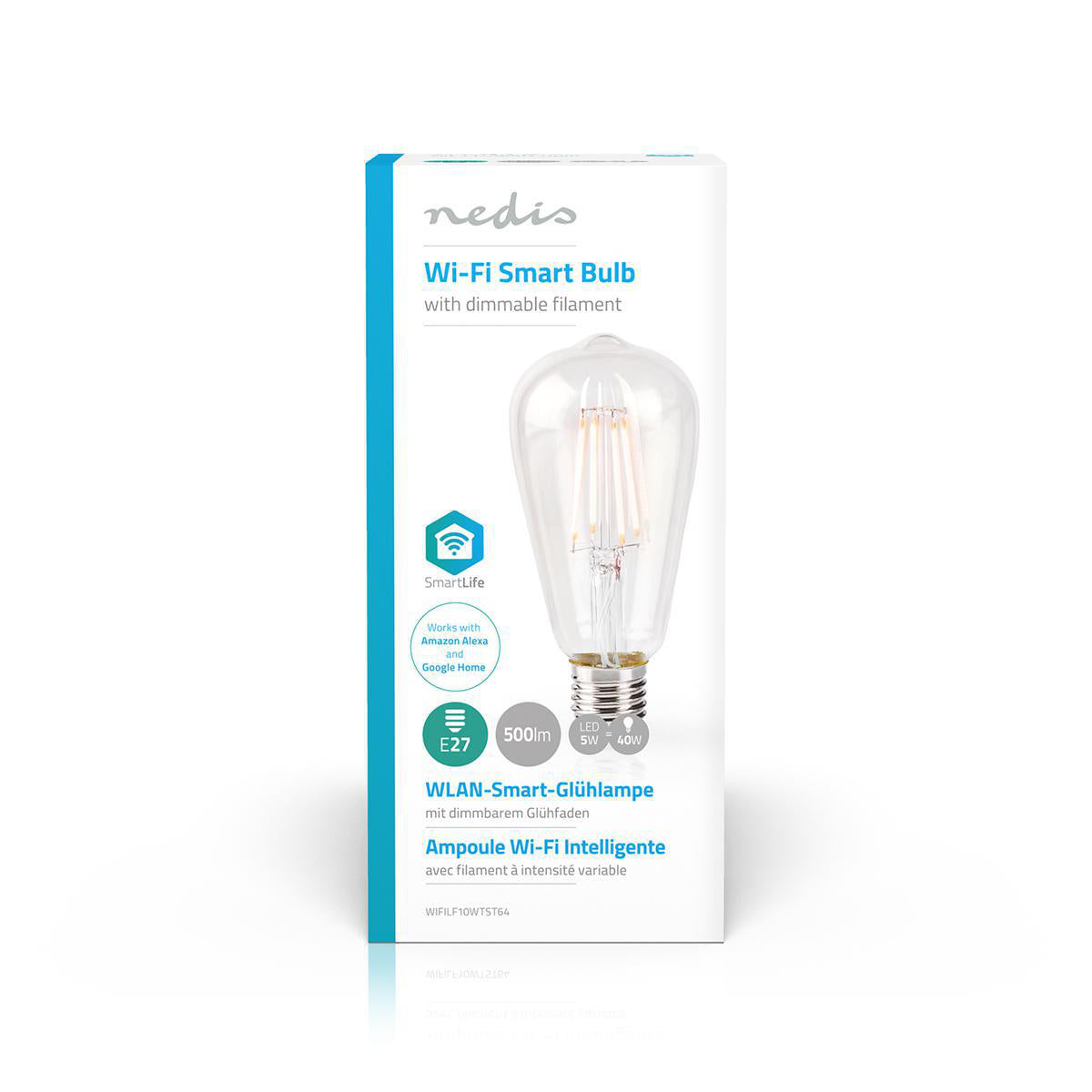 Bec Edison Wi-Fi Smart LED Filament Bulb E27 ST64 5W 500lm Nedis