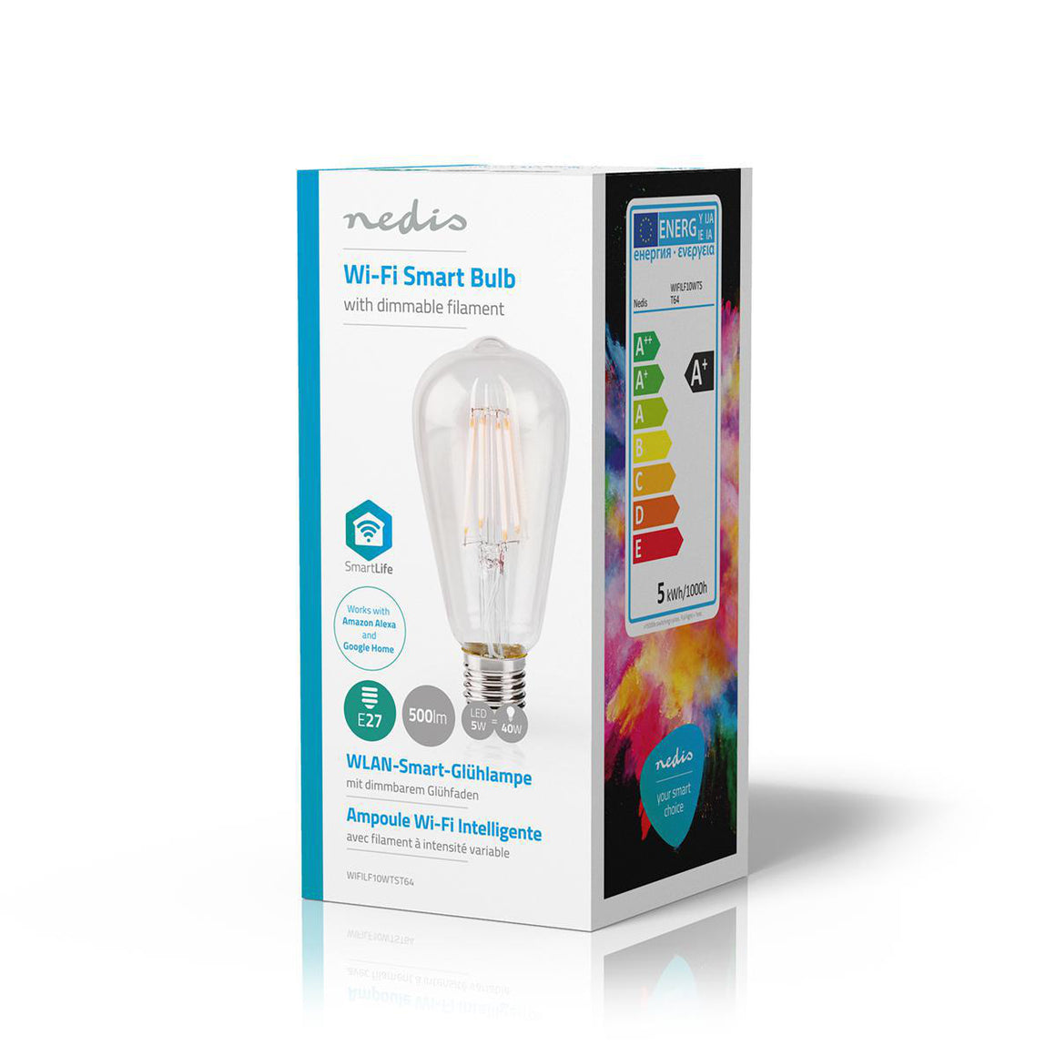 Bec Edison Wi-Fi Smart LED Filament Bulb E27 ST64 5W 500lm Nedis