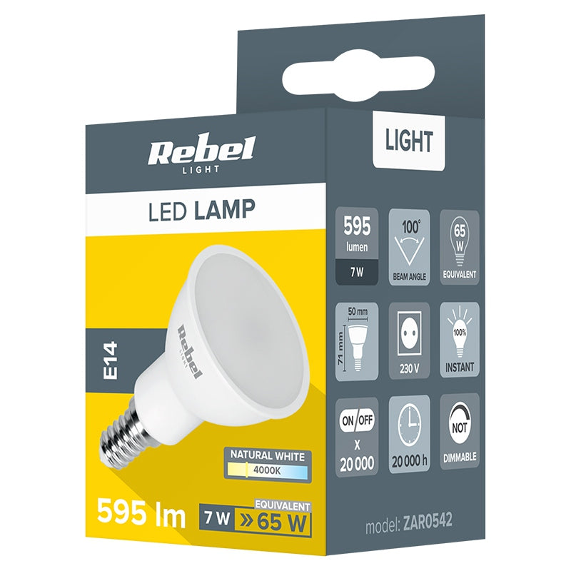 Bec LED 7W E14 595lm 4000K 230V REBEL ZAR0542