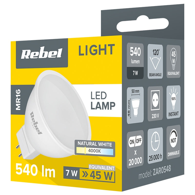 Bec LED 7W MR16 GU4 4000K 230V REBEL ZAR0548