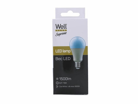 Bec LED A60 E27 15W 1450lm 230V lumina rece 6500K Supreme Well LEDLC-A6015E27-15-WL