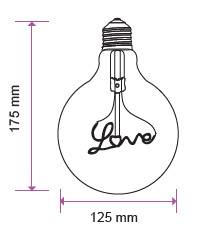 Bec LED G125 E27 5W 70lm cu filament 2200K alb cald model LOVE V-TAC