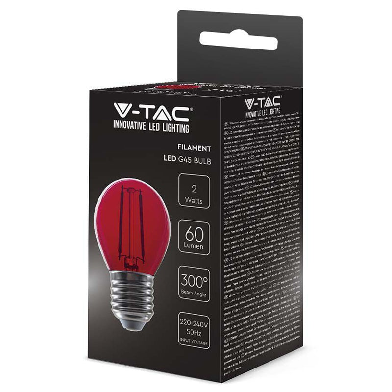 Bec LED G45 E27 2W cu filament lumina rosie V-tac SKU-217413