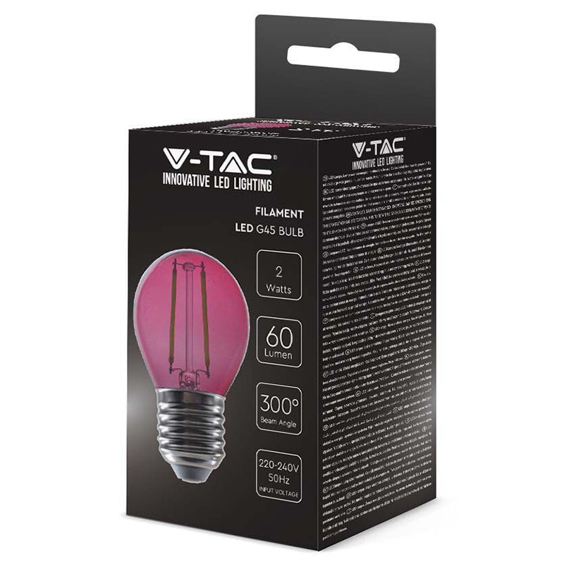 Bec LED G45 E27 2W cu filament lumina roz V-tac SKU-217410