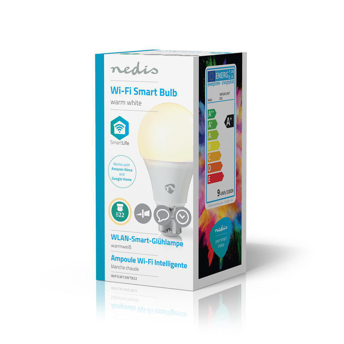 Bec LED Smart WiFi B22 9W 800lm alb cald 2700K Nedis