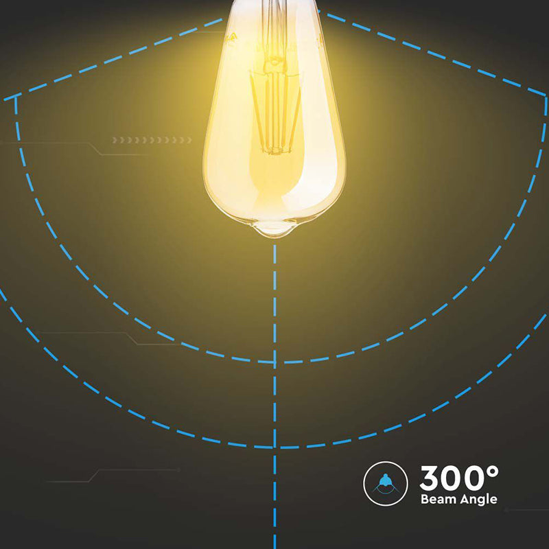 Bec LED ST64 E27 6W 550lm cu filament 2200K model EDISON V-tac SKU-214362