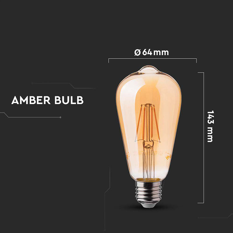 Bec LED ST64 E27 6W 550lm cu filament 2200K model EDISON V-tac SKU-214362