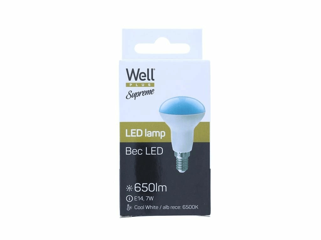 Bec spot LED R50 E14 7W 230V 650lm 6500K lumina rece Supreme Well LEDLC-R507E14-07-WL