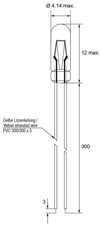 Bec T1¼ 4.14mm Subminiatura 14V 80mA 1.1W incandescent alb-cald 2700K cu fir 30cm 9401 Goobay