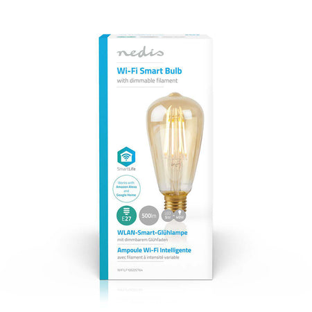 Bec Wi-Fi Smart LED cu filament Nedis E27 ST64 5W 500lm