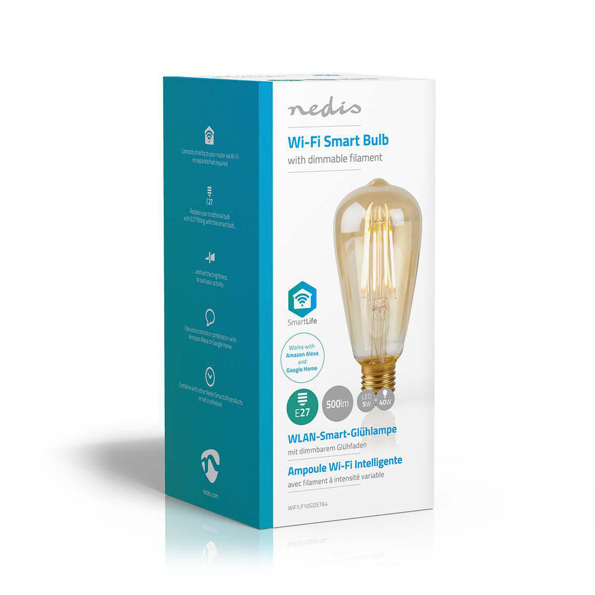 Bec Wi-Fi Smart LED cu filament Nedis E27 ST64 5W 500lm