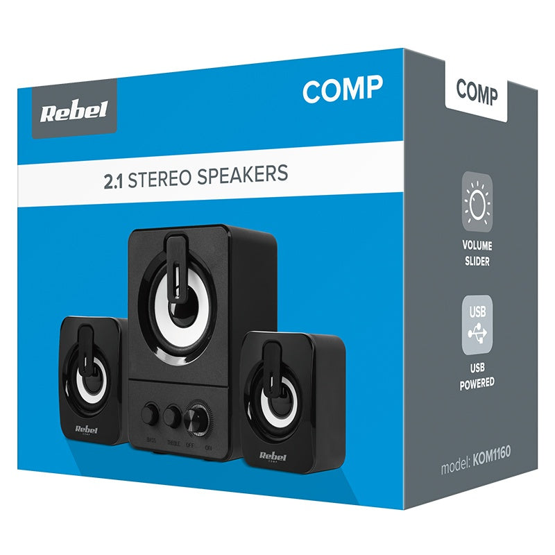 Boxe PC 2.1 5W subwoofer 2x3W difuzoare alimentare USB 5V control volum bas inalte CS-50 REBEL