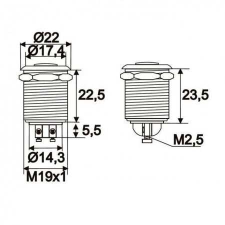 Buton 1 circuit 2A 250V OFF-ON fara retinere metal resistent la apa