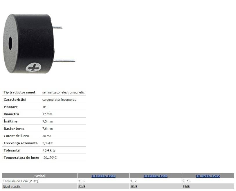 Buzzer Semnalizator electromagnetic 3.1KHZ 12V