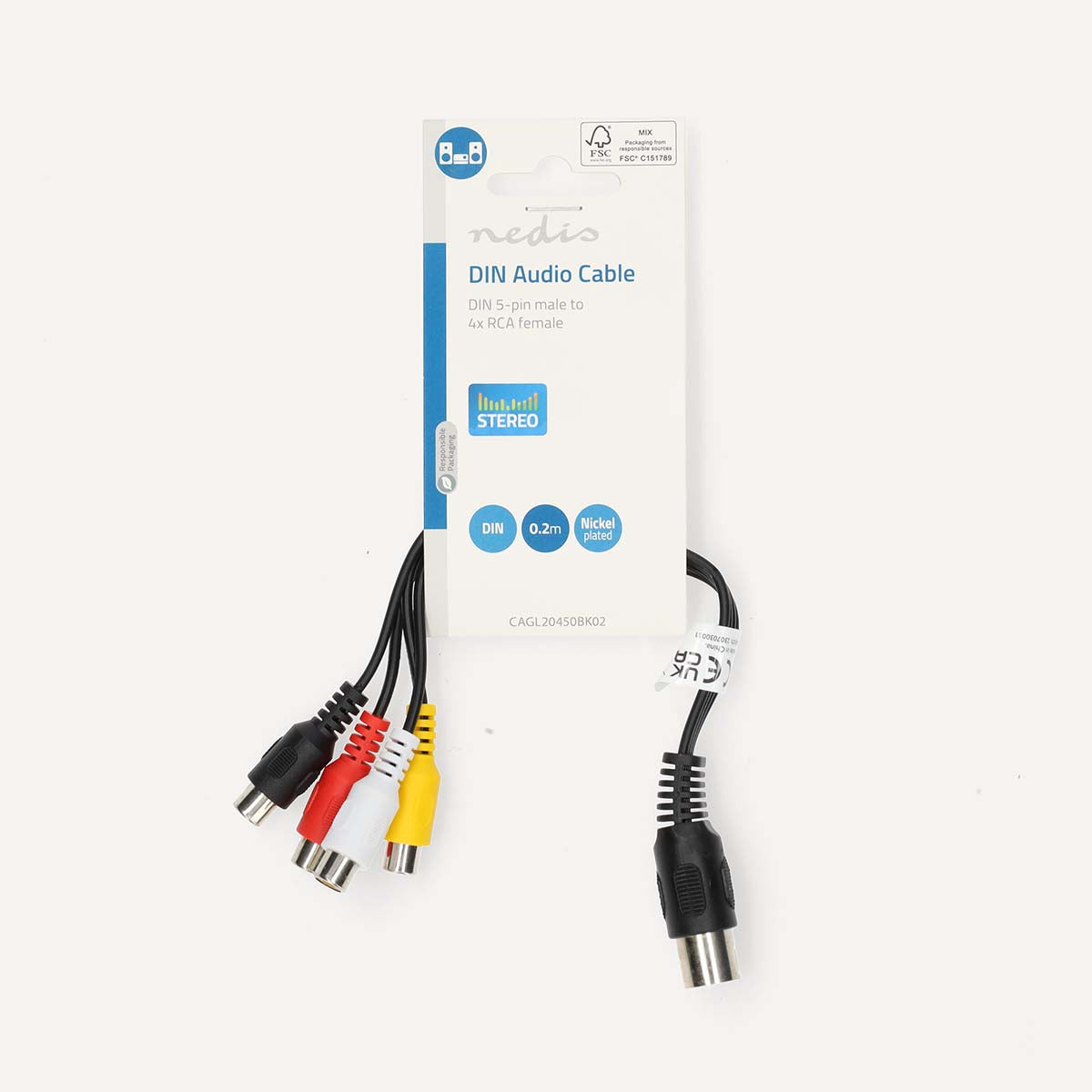 Cablu adaptor audio DIN 5pin tata - 4x RCA mama 0.2m negru Nedis CAGL20450BK02