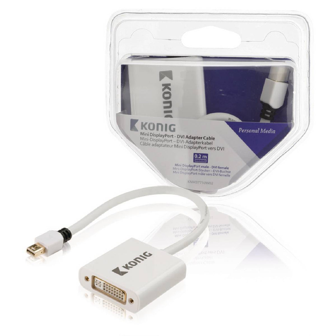 Cablu adaptor Mini DisplayPort tata - DVI-I 24+5 mama 0.2m alb Konig