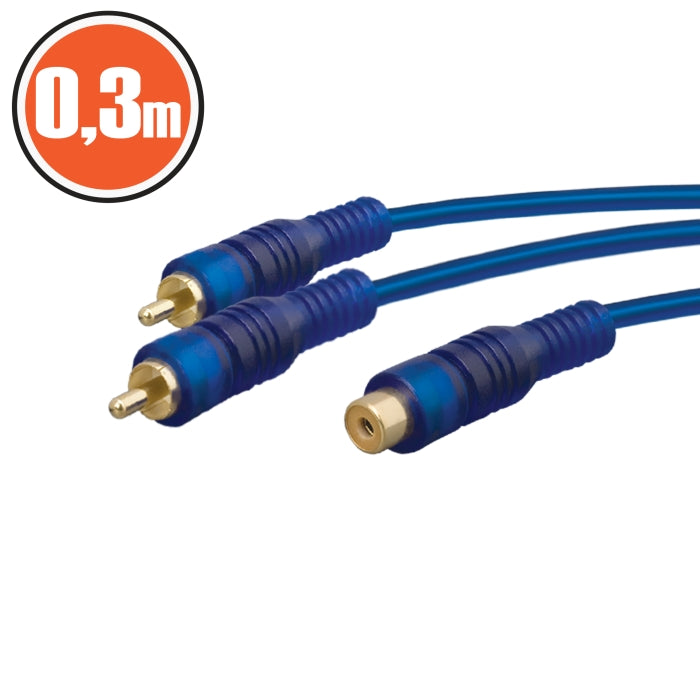 Cablu adaptor RCA tata 2x RCA la mama 1x RCA 0.3m