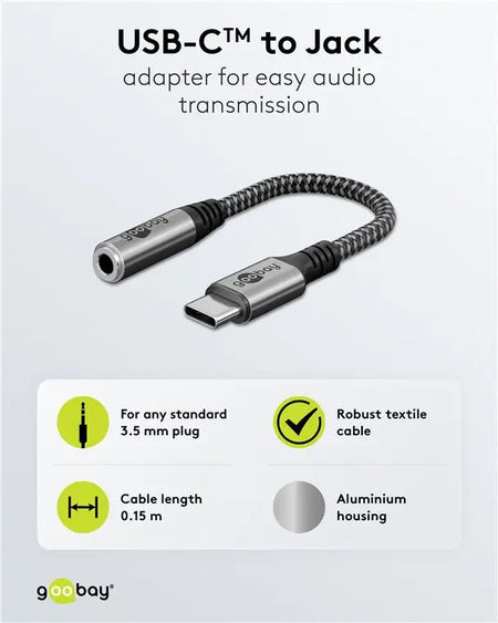 Cablu adaptor USB-C la mufa Jack 3.5 mm mama 15cm textil Goobay 74056