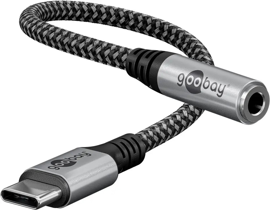 Cablu adaptor USB-C la mufa Jack 3.5 mm mama 15cm textil Goobay 74056