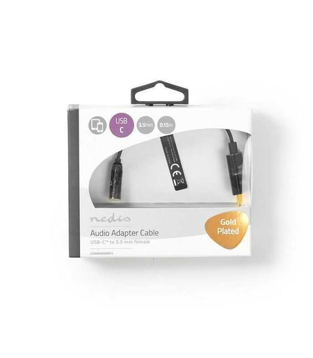Cablu adaptor USB TYPE C tata - Jack 3.5 mm mama 15cm aurit negru Nedis